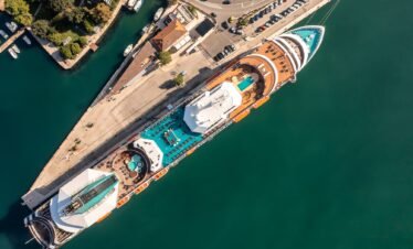 Aerial view of a big cruise ship