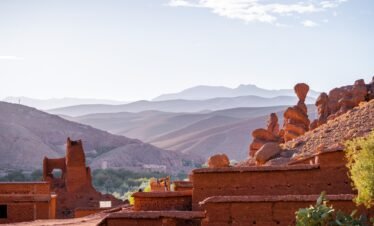 Nature, rocks and mountains in Dades Gorge Morocco during sunset